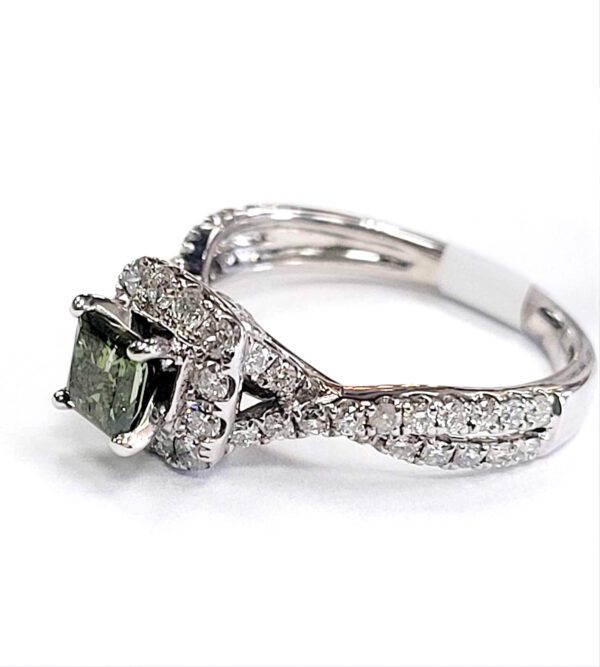 Green Diamond Halo Ring