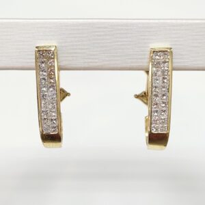 Estate 10k yellow 1.40ctw Diamond hoop earrings.