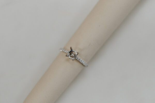 14kt White gold hidden halo engagement ring with .24ctw of accent round Diamonds.